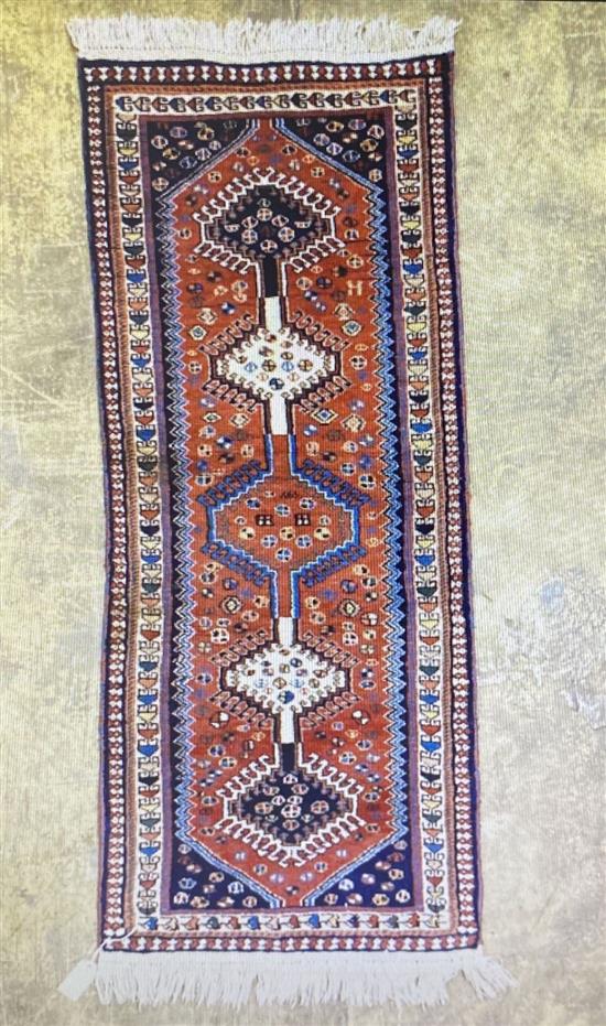 A small Qashqai red ground runner, 148 x 60cm and a cream ground runner, 165 x 66cm